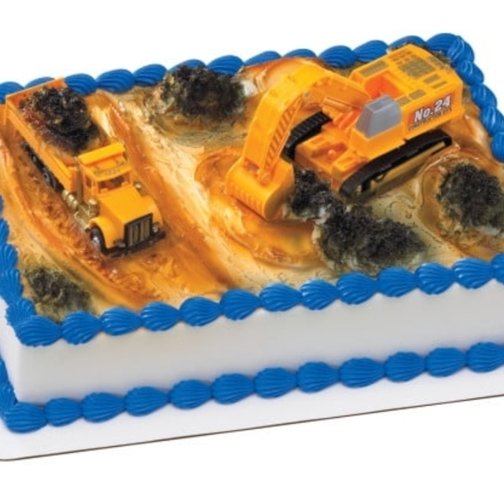 Construction Theme Cake Topper Set with Blue and Orange Accents